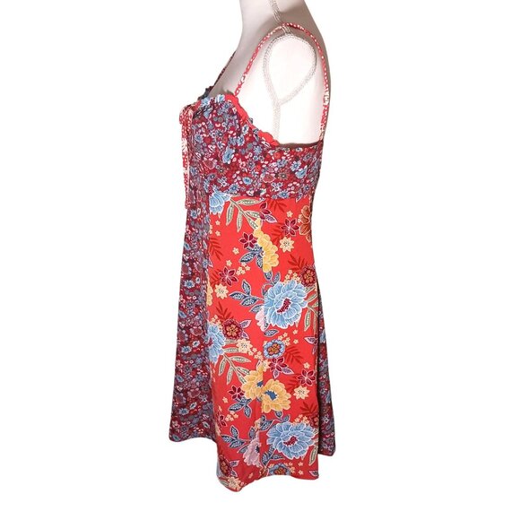 Bar III Sweetheart Neckline Brick Orange/Multi Floral Patchwork Mini Dress, M - Picture 5 of 14